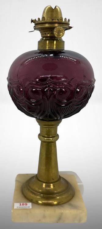 Purple Glass Oil Lamp with Brass Accents