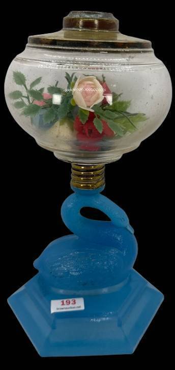 Atterbury Milk Glass Swan Oil Lamp