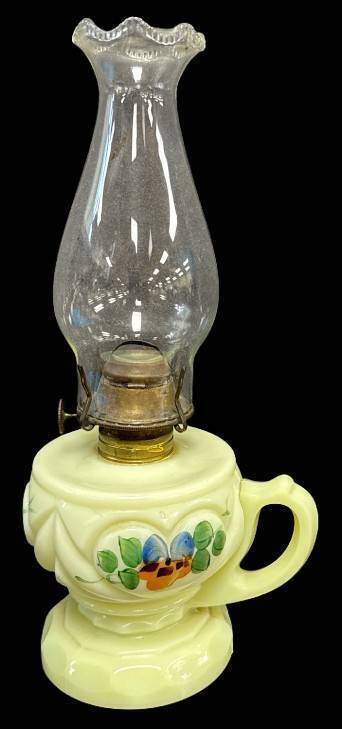 Custard Glass Finger Hold Oil Lamp