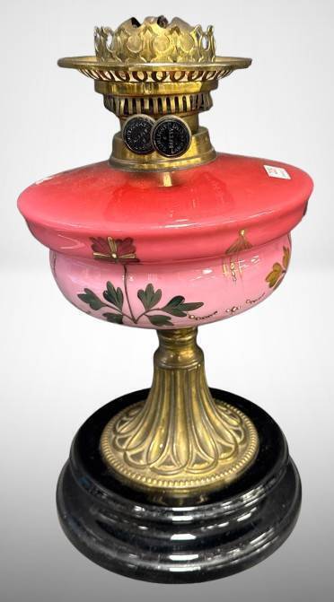 Decorative Pink Opaline Oil Lamp