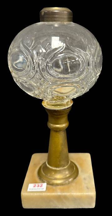 EAPG Oil Lamp With Brass and Marble Base
