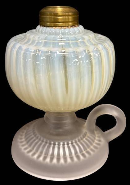 Pressed Glass Oil Finger Lamp with Brass Collar