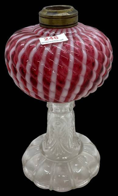 Sheldon Reverse Swirl Cranberry Opalescent Lamp