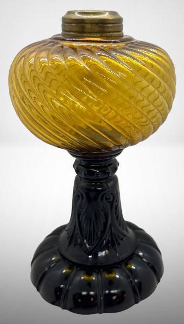 Amber Swirl Glass Oil Lamp With Black Base