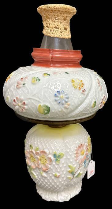 Cosmos Milk Glass Kerosene Lamp