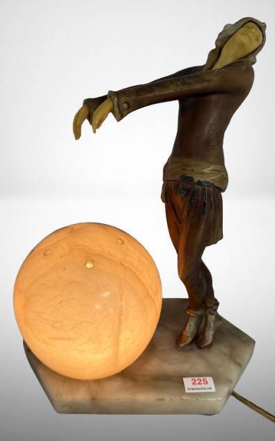 Art Deco Figural Lamp with Marble Base