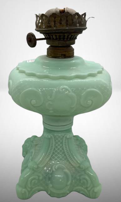 Princess Feather Green Opaque Kerosene Lamp Base