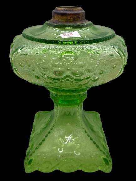 EAPG Kerosene Stand Lamp in Green Glass