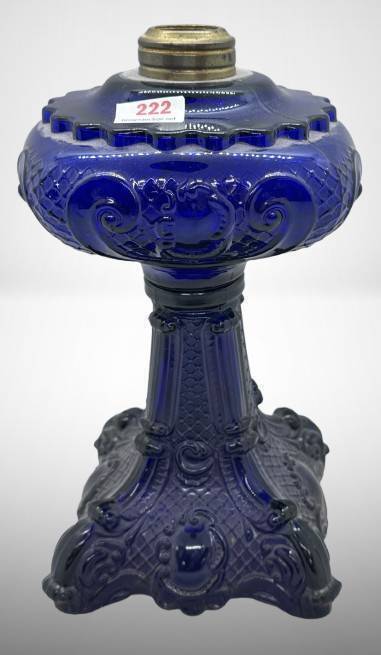 Cobalt Princess Feather Kerosene Lamp Base