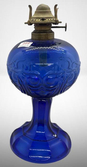 Cobalt Blue Glass Oil Lamp With Brass Burner