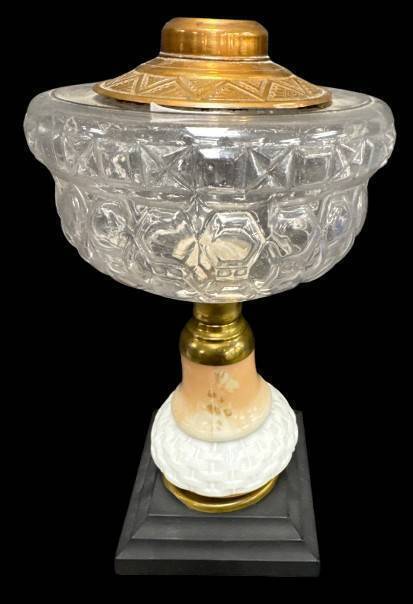 EAPG Oil Lamp With Brass Accents