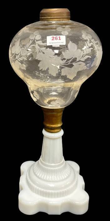 Clear Glass Oil Lamp with Milk Glass Base