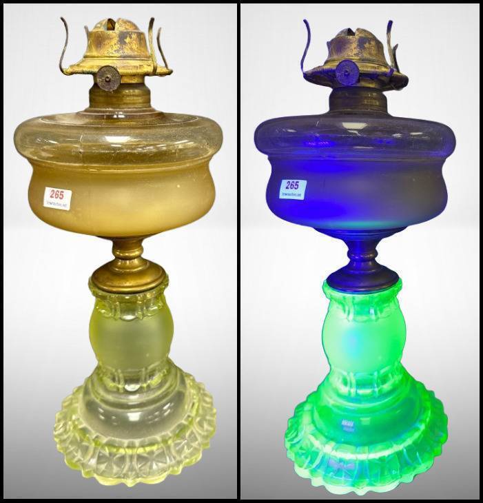 Vaseline Glass Oil Lamp with Brass Fittings
