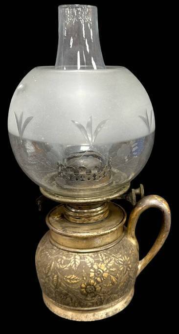 Rogers Smith & Co. Oil Lamp with Etched Glass Shade