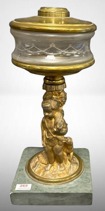 Gilded Figural Oil Lamp With Marble Base