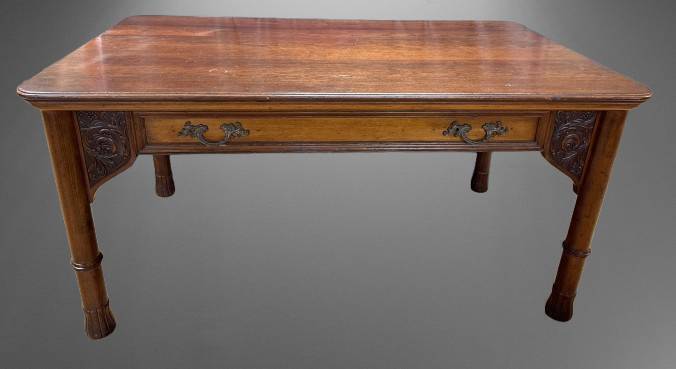 Wooden Table With Carved Details, 28.5" Tall