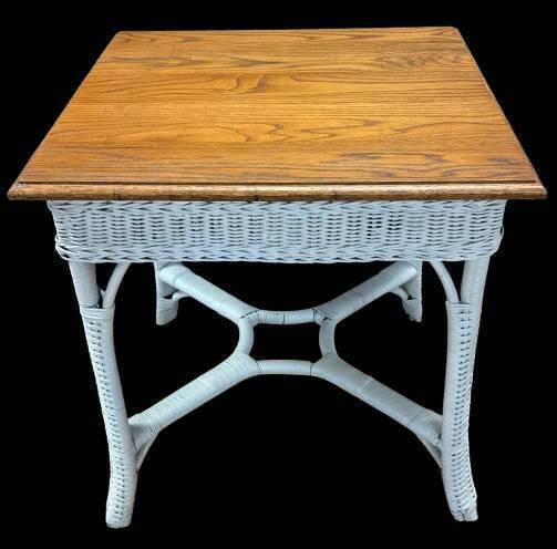 27.5-Inch Wicker and Wood Accent Table