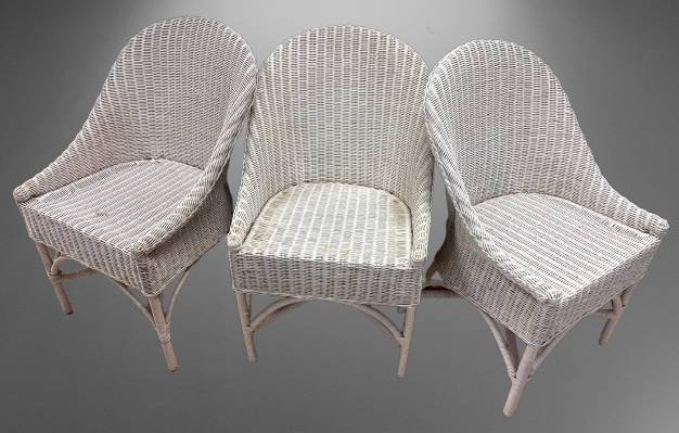 Three White Wicker Armchairs