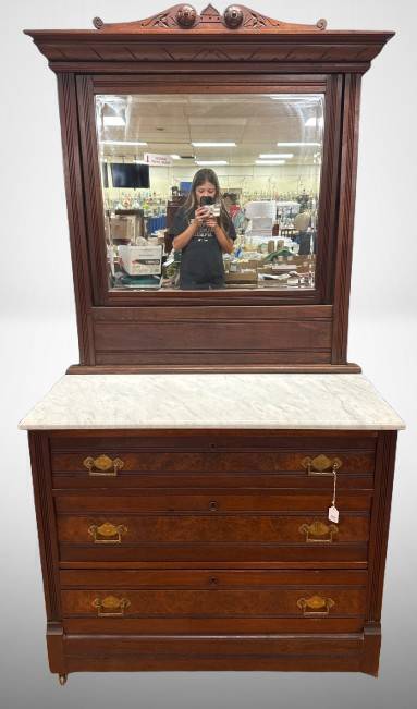 Commode-style Dresser with Marble Top and Mirror