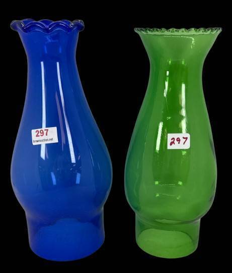 Blue and Green Oil Lamp Chimneys