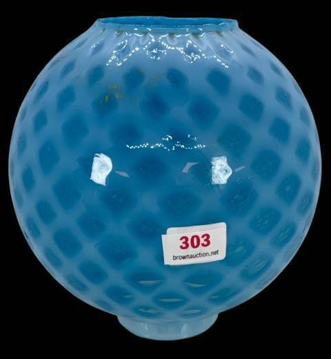 Blue Opalescent Glass Lamp Shade With Diamond Pattern