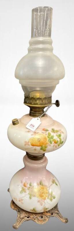 Hand-Painted Glass Kerosene Lamp with Brass Base