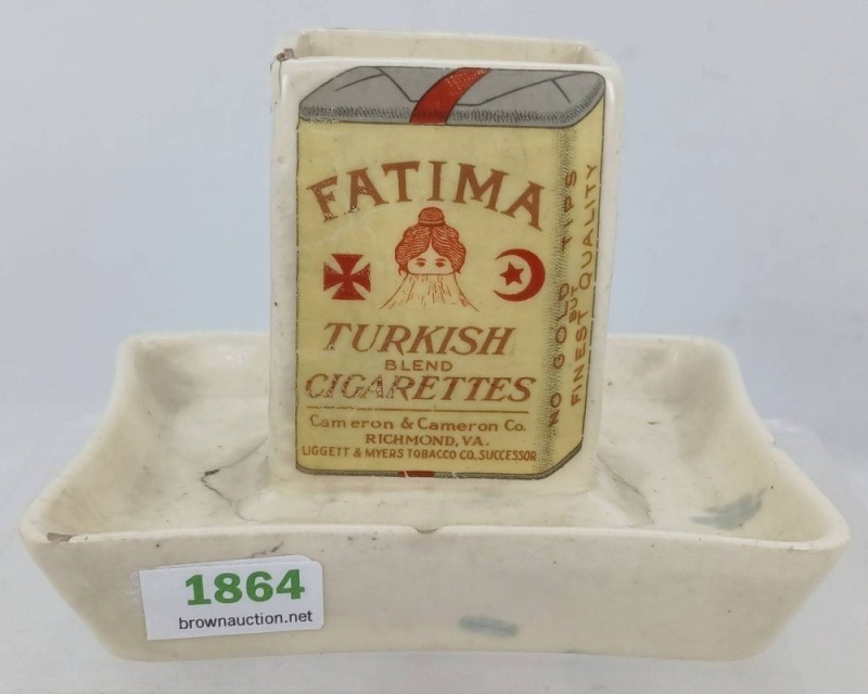 Roseville Creamware Fatima Turkish Cigarettes Match Holder