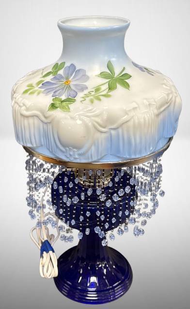 Electric Aladdin Lincoln Drape Blue Glass Lamp