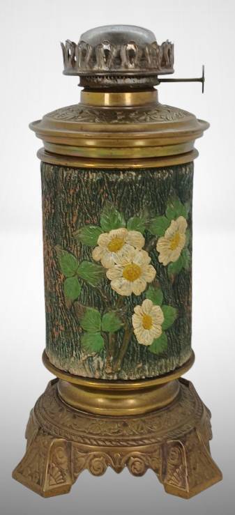 Handpainted Brass and Porcelain Oil Lamp Base