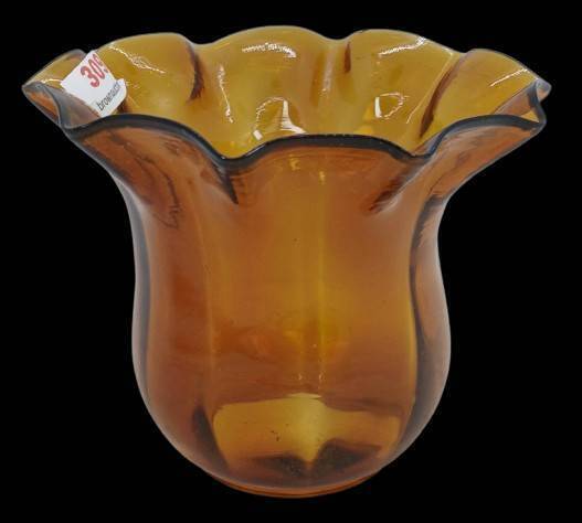 Amber Glass Vase with Black Rim Detailing