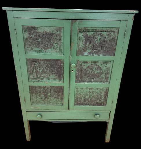 Early Green Pie Safe with Embossed Tin Panels