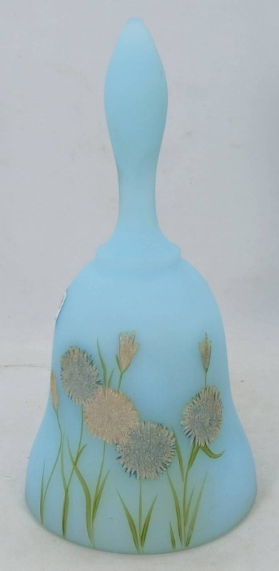 Fenton Blue Satin Glass Bell With Floral Design