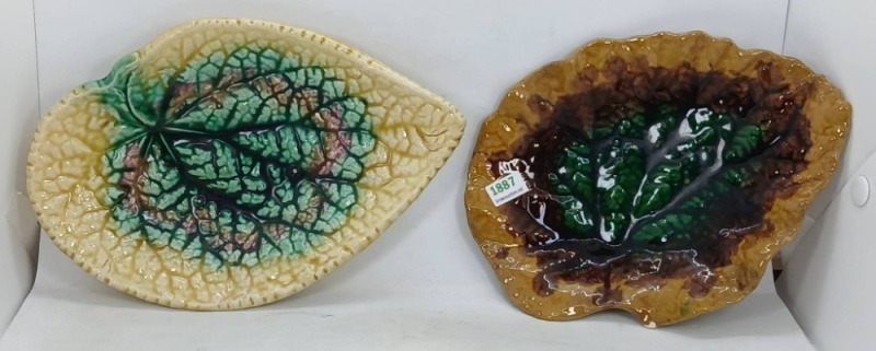 (2) Majolica Leaf-Shaped Dishes