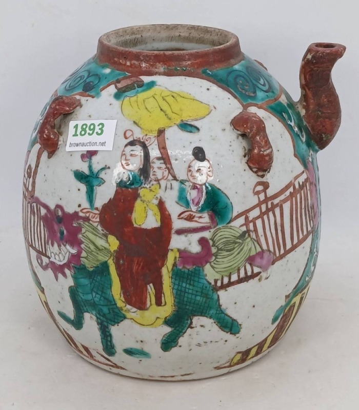 Hand-Painted Ceramic Teapot with Figures
