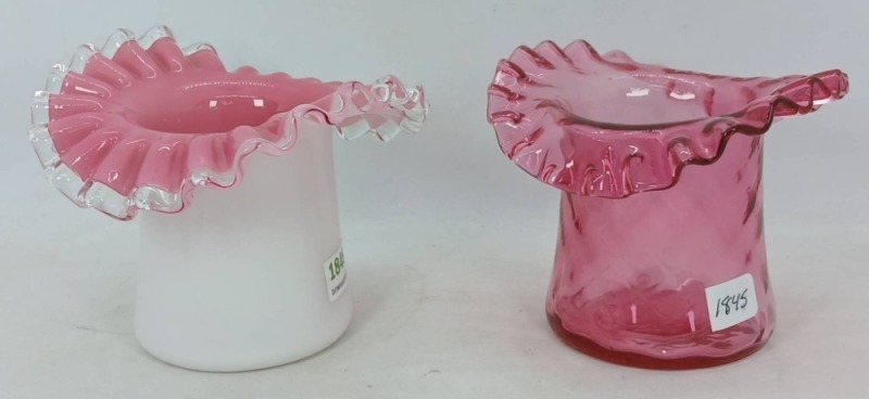 (2) Hat-shaped Ruffled Glass Vases