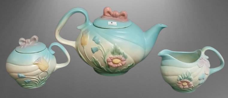 Hull Bow Knot Teapot, Sugar Bowl and Creamer