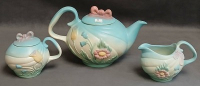 Hull Bow Knot Teapot, Sugar Bowl and Creamer - 17
