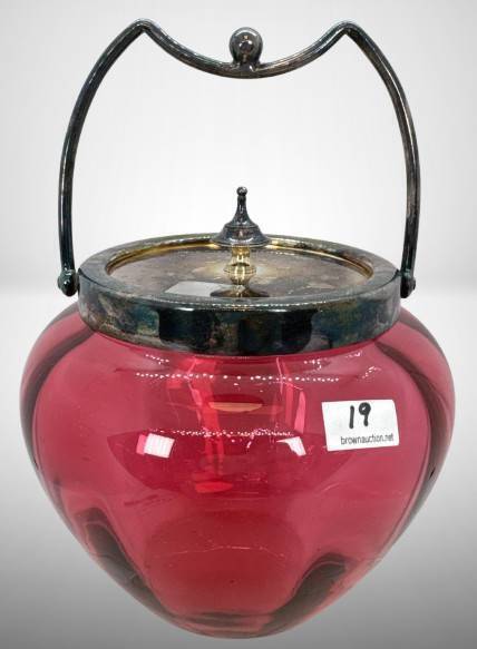 Victorian Cranberry Biscuit Jar with Lid