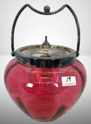 Victorian Cranberry Biscuit Jar with Lid