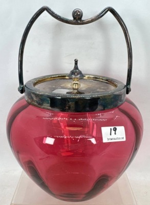 Victorian Cranberry Biscuit Jar with Lid - 2
