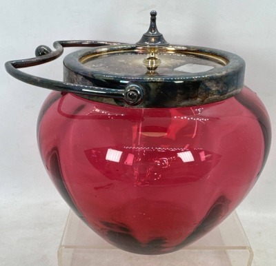 Victorian Cranberry Biscuit Jar with Lid - 3