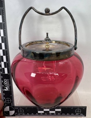 Victorian Cranberry Biscuit Jar with Lid - 4