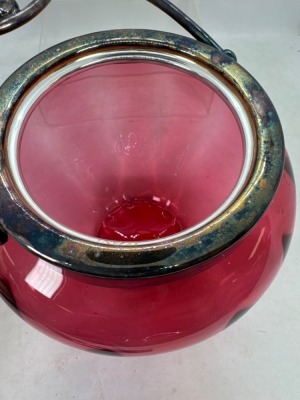 Victorian Cranberry Biscuit Jar with Lid - 5