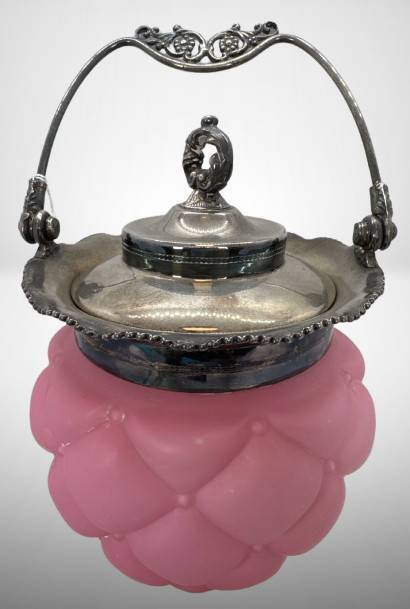Victorian Pink Satin Glass Biscuit Jar