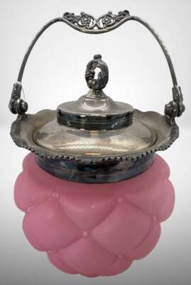Victorian Pink Satin Glass Biscuit Jar