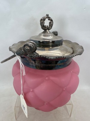 Victorian Pink Satin Glass Biscuit Jar - 3