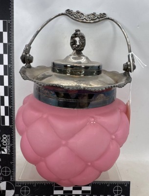 Victorian Pink Satin Glass Biscuit Jar - 4