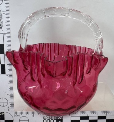 Cranberry Glass Basket With Clear Handle - 4