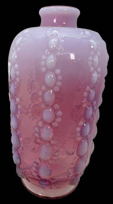 Cranberry Opalescent Glass Vase