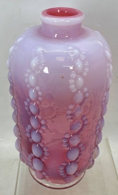 Cranberry Opalescent Glass Vase - 4